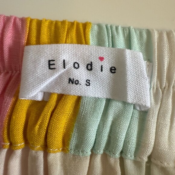 Elodie Button Midi Linen Skirt Vertical Stripes Blue Pink Yellow Size S - Picture 4 of 5